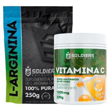 Imagem de Kit: Vitamina C Em Pó 500g + Arginina 250g - 100% Puro Importado - Soldiers Nutrition-Unissex