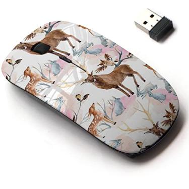Imagem de Mouse sem fio de 2,4 G com design de padrão fofo para todos os laptops e desktops com nano receptor - veado da floresta de inverno