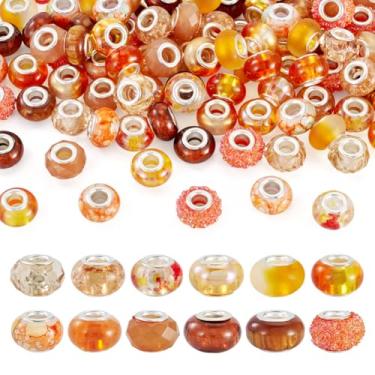 Imagem de Magibeads 120 peças de contas de resina de outono europeias de grandes furos sortidos, espaçador, contas, laranja, Rondelle, colar, chaveiros, artesanato, caneta, decoração, faça você mesmo