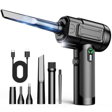 Imagem de Espanador de ar comprimido: 100000RPM espanador de ar elétrico com luz LED mini soprador de ar recarregável teclado sem fio limpeza soprador a jato seco - kit de limpeza de carro, PC e casa mais fácil