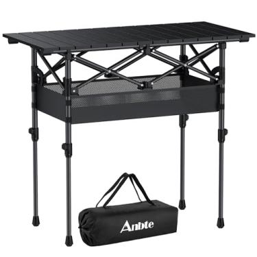 Imagem de Anbte Mesa de acampamento dobrável de 0,9 m, 2 alturas ajustáveis, mesa de acampamento dobrável de alumínio com rede de armazenamento e bolsa, impermeável, mesa leve para uso ao ar livre 82 cm x 41 cm