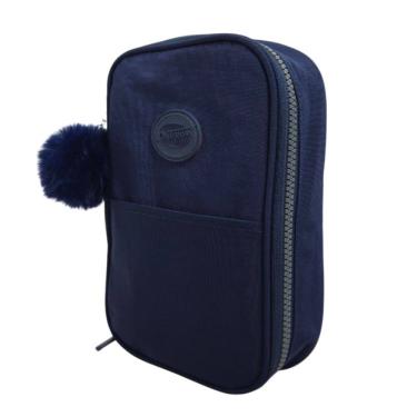 Imagem de Estojo Escolar Premium Azul Com Pompom Organização Completa Volta as Aulas Tendência Menina Menino