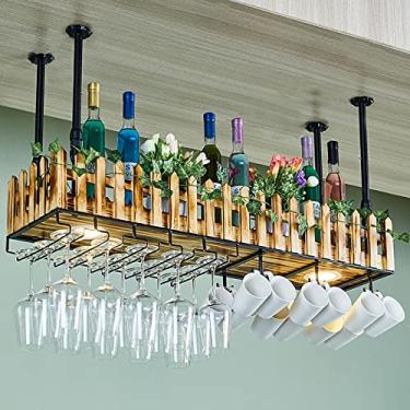 Imagem de APUM Rack de vinho decorativo de teto, luz LED criativa, prateleira de taça de vinho industrial ajustável, para casa, cozinha, sala de estar, sala de jantar, escritório, bar
