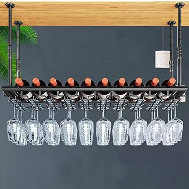 Imagem de APUM Prateleiras de vinho de teto, altura ajustável, taças de metal para vinho, suporte de garrafa de vinho, prateleira de taça de vinho pendurada, adequada para bares, cozinhas
