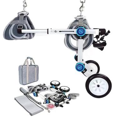 Imagem de PUJPOQRP Cadeira de rodas dobrável para animais de estimação com bolsa prática, carro de passeio assistido por cachorro ajustável rosa/branco, carrinho de rodas de passeio para cães e gatos pequenos