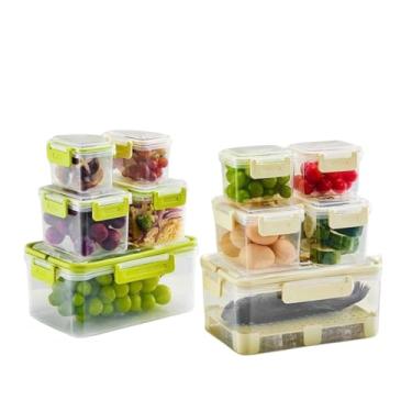 Imagem de Conjunto 5 Potes de Plástico com Tampa e Cesto, Transparente com Bege e Verde Sortido, 1 Grande, 2 Médios, 2 Pequenos, com Vedação