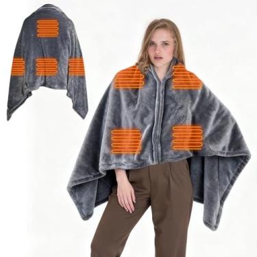 Imagem de KOCASO Cobertor elétrico usável USB de 150 x 79 cm – aquecimento em 8 zonas, 3 níveis de temperatura, flanela macia lavável na máquina, design de zíper para uso doméstico e escritório, cinza