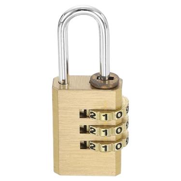 Imagem de PATIKIL Cadeado de combinação de latão 5,4 cm de largura, cadeado de combinação sem chave redefinível de 3 dígitos à prova d'água para armário de academia, caixa de ferramentas, bagagem, amarelo