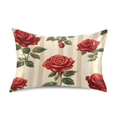 Imagem de JUZIHAI Linda fronha de cetim rosas, fronha de seda suave e fresca, fronha de seda com fecho de envelope macio e respirável para cabelo e pele, tamanho padrão 51 x 66 cm x 1