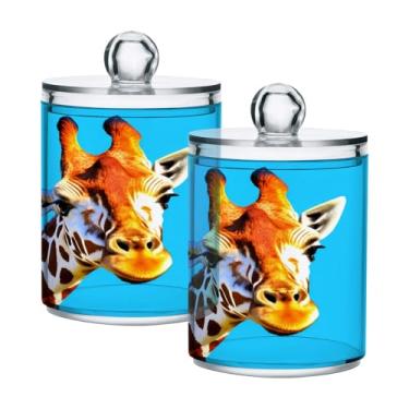 Imagem de Qilmy Suporte para focinheira torcida girafa, pacote com 2, frascos de boticário de 400 ml, recipiente organizador de vaidade para banheiro, cotonetes, bolas de algodão, almofadas de cosméticos, fio