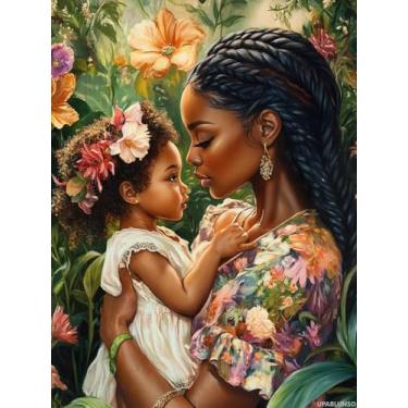 Imagem de Pintura de diamante faça você mesmo, mulher negra e filha afro-americana, 30,5 x 40,6 cm, kits de broca redonda completa, arte em mosaico para adultos relaxar e decoração de parede para casa, presente