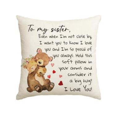 Imagem de AVOIN colorlife to My Sister, capa de almofada, 40,6 x 40,6 cm, presente da irmã de Natal, damas e meninas, capa de almofada de aniversário da Sister Brother