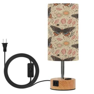 Imagem de Wassud Abajur de mesa de cabeceira com borboletas pretas laranja com 3 temperaturas de cor, luminária de mesa moderna com forro de sombra para suporte noturno para sala de estar, quarto, escritório