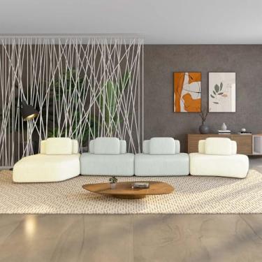 Imagem de Sofá Ilha Sala de Estar Dakota 4 Módulos 626cm Encostos Almofadas Soltas Linho OffWhite/Cinza G33 - Gran Belo