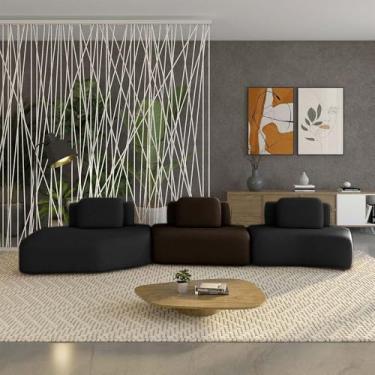 Imagem de Sofá Ilha Sala de Estar Dakota 3 Módulos 484cm Encostos Almofadas Soltas Veludo Preto/Marrom Escuro G33 - Gran Belo