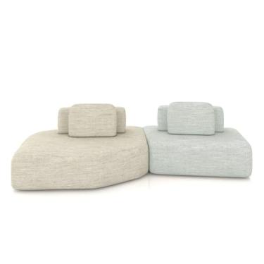 Imagem de Sofá Ilha Dakota 2 Módulos 310cm Encostos Almofadas Soltas Linho Bege/Cinza G33 - Gran Belo