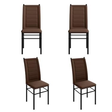 Imagem de Kit de 4 Cadeiras para Mesa de Jantar - Estofadas em Couro Sintético Luxo, Quadrado com Tubo Preto, Elegantes e Confortáveis (Marrom)