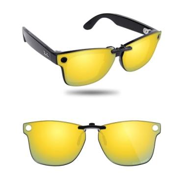 Imagem de Fiskr Óculos de sol polarizados Clip-On para Ray-Ban Meta Wayfarer RW4012 (Gen 2) (tamanho 53-22) - Proteção UV - Ajuste universal para homens e mulheres - Ouro 24K