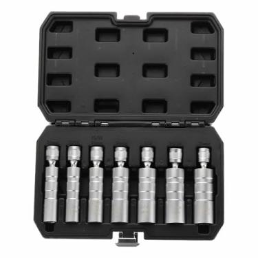 Imagem de HARFINGTON Conjunto de 7 soquetes de vela de ignição, acionamento de 3/20.3 cm, 4/16/18/21 mm, 9/40.6 cm 3/10.2 cm 13/40.6 cm, magnético giratório de 12 pontos, soquete de vela de ignição de parede