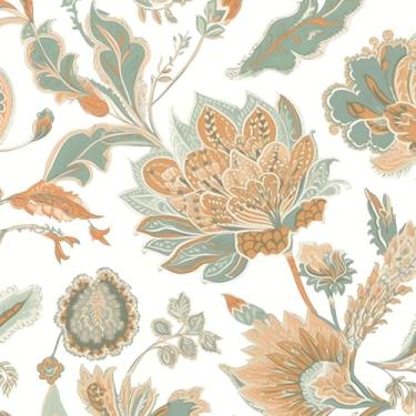 Imagem de Laatse Papel de parede Boho descasque e cole papel de parede floral moderno vinil impermeável autoadesivo botânico vintage papel de parede para paredes gavetas mural armário 44,5 cm x 998 cm (verde,