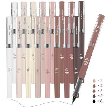 Imagem de FUNFULL 16 canetas esferográficas de tinta de café de secagem rápida, canetas esferográficas coloridas de ponta fina de 0,5 mm, acabamento de borracha, presentes para mulheres, estudantes, professores