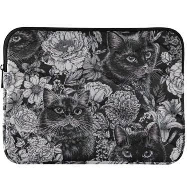Imagem de Capa acolchoada floral cinza gatos pretos para laptop MacBook Pro 13 polegadas acessórios de computador capa universal 13-14 polegadas