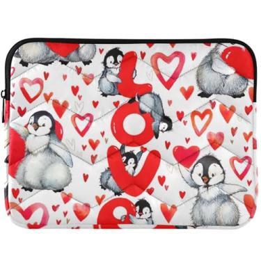 Imagem de Capa para notebook Penguins com coração dos namorados, capa acolchoada com estampa animal, capa universal para laptop de 13 a 14 polegadas