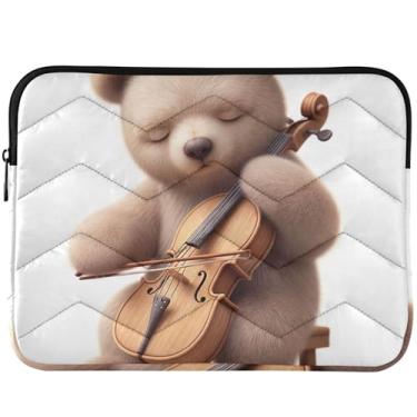 Imagem de Capa para laptop acolchoada com ursinho violoncelo músico capa para laptop premium fofa capa para laptop universal 13 14 polegadas