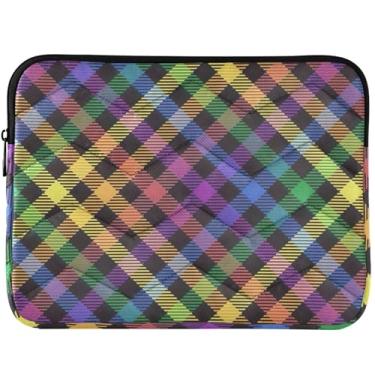 Imagem de Capa protetora para laptop personalizada com cor arco-íris diagonal xadrez para MacBook Pro 14 polegadas capa fofa para notebook capa universal 13-14 polegadas