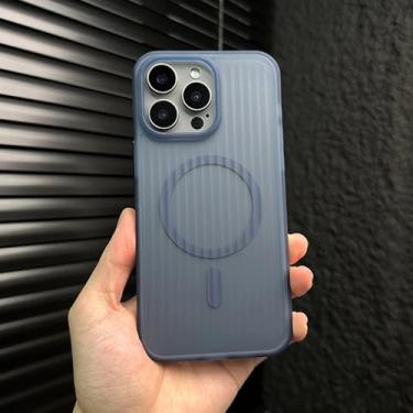 Imagem de Capa de luxo com estampa ondulada e carregamento magnético sem fio para iPhone 16, 15, 14, 13, 12, 17 Pro Max, à prova de choque e com acabamento fosco, azul, compatível com iPhone 12 Pro Max.