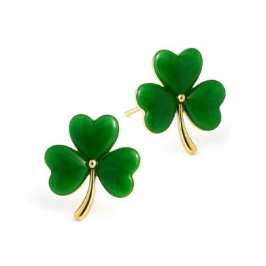 Imagem de BXDA Brincos femininos de trevo verde para Dia de São Patrício, folha de trevo irlandês, acessórios de roupa modernos, joias para presente, Latão, Sem pedra preciosa