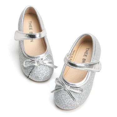 Imagem de Tênis plano de balé feminino da Thee Bron para crianças/crianças pequenas Mary Jane, Lg03 Silver, 10 Toddler