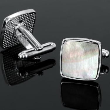 Imagem de Abotoaduras coloridas de concha design céu estrelado abotoaduras elegantes para homens mulheres acessórios ternos e camisas de negócios, one size, Metal, Sem Pedra Preciosa