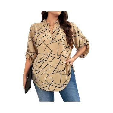 Imagem de Blusa Feminina plus Size Com Decote Em V E Manga Longa Casual Elegante