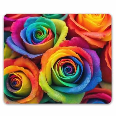 Imagem de Smooffly Tapete de mouse de rosa, pétalas de rosa coloridas pétalas de rosa arco-íris retângulo personalizado mousepad de borracha antiderrapante mousepad para jogos