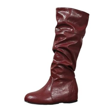 Imagem de Botas femininas modernas casuais até o joelho com sola plana Versátil Cool Elegante Design de Inverno Vários EUA, Vinho vinho, 36