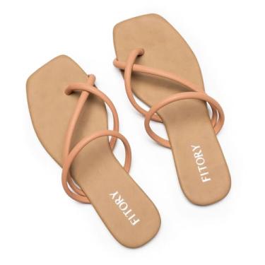 Imagem de FITORY Sandálias femininas deslizantes com tiras cruzadas para o verão tamanho 6-11, Camelo, 37