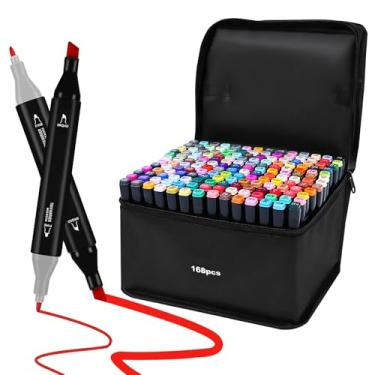 Imagem de Marcadores de álcool de ponta dupla, canetas marcadoras coloridas, marcadores permanentes, sortidas, para livros de colorir para adultos, anotações, escrever para colorir, material de escritório para