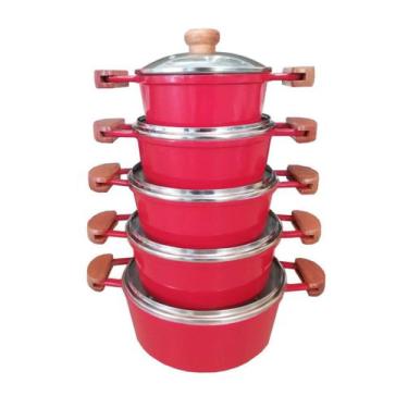 Imagem de Jogo De 5 Panelas Alumínio Batido Fundido Vermelho Extang