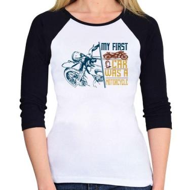 Imagem de Baby Look Raglan My First Car Was A Motorcycle Manga 3/4 - Foca na Mod