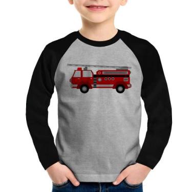 Imagem de Camiseta Raglan Infantil Caminhão de Bombeiro Manga Longa - Foca na Mo