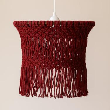 Imagem de Abajur para pendurar em macramê Boho – Luminária pendente tecida feita à mão para quarto, sala de estar, berçário e escritório – luminária de teto boêmia, abajur de corda de algodão com borla