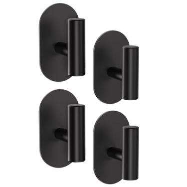 Imagem de Aikzik Ganchos adesivos pretos resistentes, ganchos de parede para chuveiro, banheiro, toalha, casaco, roupão, ganchos de aço inoxidável para pendurar, ganchos adesivos impermeáveis e à prova de