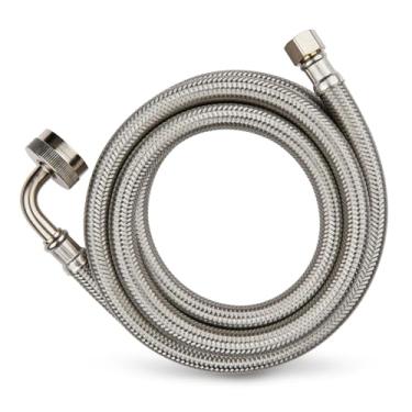 Imagem de 1 PACOTE Niikappu Mangueira de máquina de lavar louça de aço inoxidável de 3 pés com cotovelo FGH de 90 graus, Comp de 9/20.3 cm x Linha de abastecimento de água FHT de 3/10.2 cm