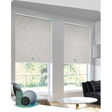 Imagem de Yoolax Persianas motorizadas com controle remoto, persianas inteligentes blackout para janelas motorizadas, persianas automáticas funcionam com persianas elétricas Alexa (linho bege, 56 cm L x 182 cm
