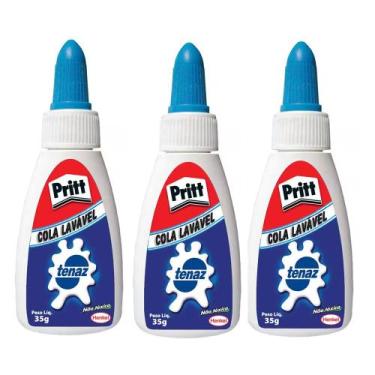 Imagem de Cola branca 35g líquida lavável pritt tenaz kit 3 un escolar