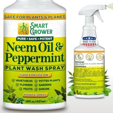 Imagem de Spray de óleo de nim para plantas com óleo de hortelã-pimenta, lavagem natural de plantas, feito para plantas internas e externas, Smart Grower 473 ml, spray fácil de usar