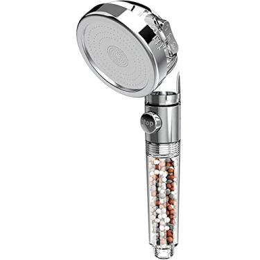 Imagem de Chuveiro de mão, chuveiro de alta pressão com 3 configurações com contas, chuveiro com economia de água para cabelos secos e pele SPA, prata