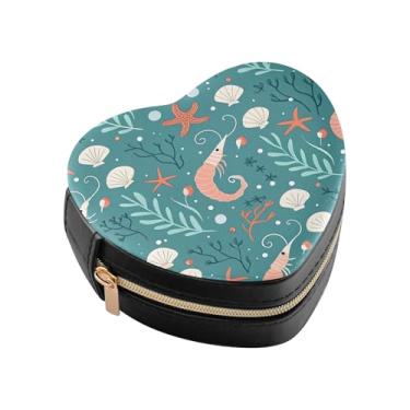 Imagem de Burbuja Caixa de joias em forma de coração de camarão, mini estojo de joias de viagem para mulheres e meninas, organizador portátil de armazenamento para brincos, anéis, colares e pulseiras