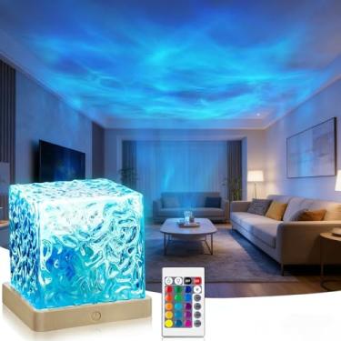 Imagem de KISSWILL Projetor Ocean Wave, lâmpada de 16 cores mutáveis com controle remoto, lâmpada rotativa de ondulação de água para chuveiro, sala de estar, decoração de quarto